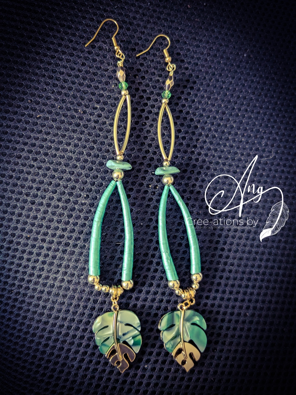 Native American Sage Color Leaf Drop Statement Earrings